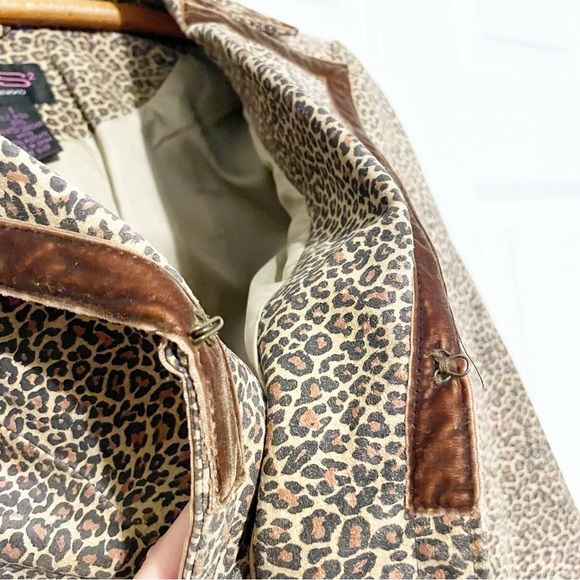 Vintage Y2K Animal Print Leather Blazer Jacket Small Mob Wife Leopard Cheetah - Picture 9 of 10